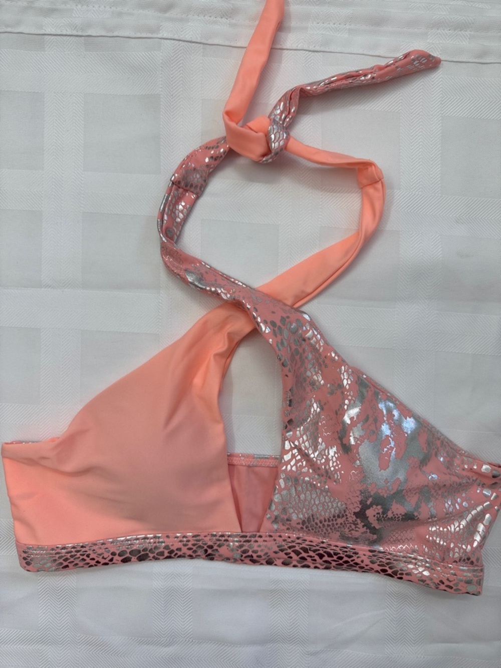 Set of 2 Coral Pink Silver Metallic Bikini Set/Cream Iridescent 1 Pc - Picture 3 of 16